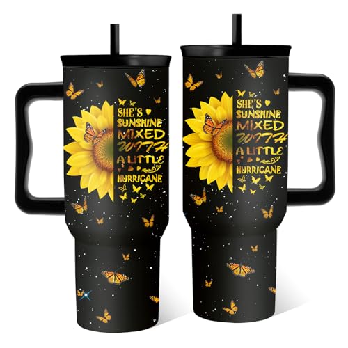 RHONGE Sunflower Gifts For Women, Positive Tumbler With Handle 40 Oz, Sunflower Tumbler For Women Sister Best Friends, Christmas Gifts, Christmas Travel Coffee Insulated Cup