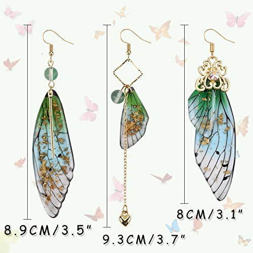 Cottagecore Butterfly Wing Earrings 1 Pair 14K Gold Foil Fairy Wing Earrings & 1 Pair Fairycore Asymmetrical Earrings for Women Drop Dangle Earrings3