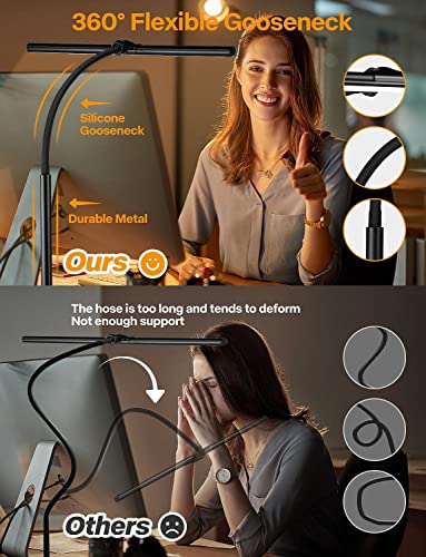 Image of LED Desk Lamp with Clamp - Dimmable Flexible Office Lamp with 5 Colour Modes 5 Brightness for Architect PC Work Study Reading Drawing