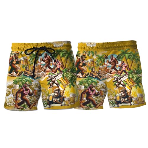 Bigfoot Mens Swim Trunks - Sasquatch Men's Beach Shorts, Swim Trunks for Mens with Pockets Set 132