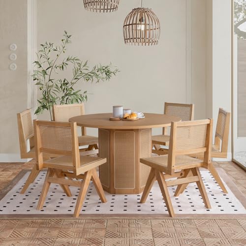 Comfy to go Cane Kitchen Chairs Set of 6, Armless Dining Room Chairs Solid Wood