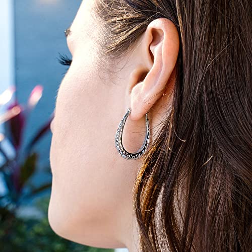 Silver Filigree Hoop Earrings For Women Hollow Oval Hoop Earrings Hypoallergenic Filigree Earrings For Jewelry Gifts #TOP4