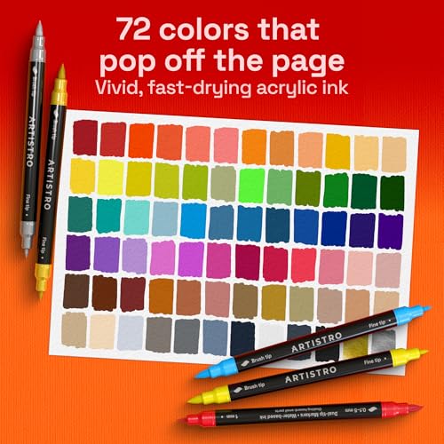 Image of ARTISTRO 72 Acrylic Paint Markers - Paint Pens for Drawing - For Fabric, Rock, Glass, Wood, Molds - Arts & Crafts Gift for Adults, Teens, Kids, Classroom Must Haves & School Supplies