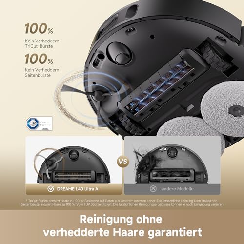 dreame L40 Ultra A Saugroboter und Bodenwischer mit automatischer Staubentleerung und doppeltem Anti-Verknotungssystem, Saugleistung von 24.000 Pa, 10,5 mm Wischtuchanhebung 4