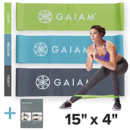 Gaiam Restore Mini Band Kit, Set of 3, Light, Medium, Heavy Lower Body Loop Resistance Bands for Legs and Booty Exercises & Workouts, 15