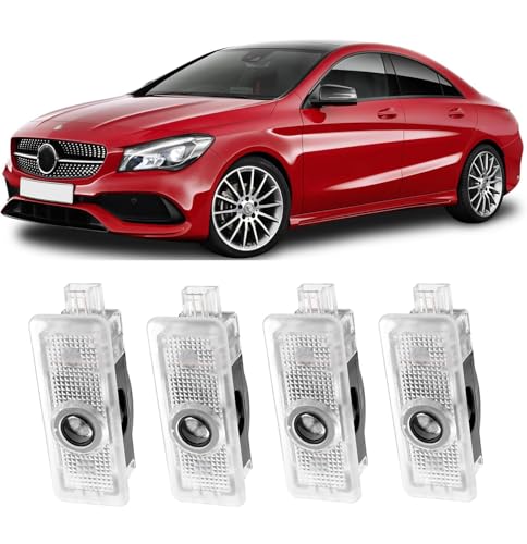 4 piezas de proyector de luz de puerta de coche con logotipo AMG para Mercedes CLA C117 X117 CLS C218 X218 Coupé C205 C207 Cabrio A205 A207 LED, proyectores de puerta iluminación de entrada Accesorios