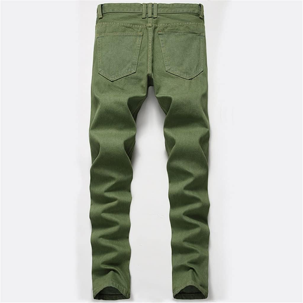 Large Size Men's European and Ripped Denim Personality Army Green Jeans