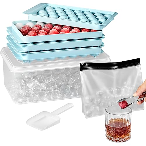 VEVOR Ice Cube Tray, 3 Pack 170 Balls Mini Ice Cube Tray for Freezer, 2x33pcs and 1x104pcs Sphere Ice Cube Making for Chilling Cocktail Whiskey Tea Coffee, Include Ice Trays & Ice Bin & Scoop