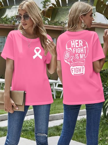 MOUSYA Breast Cancer Shirts Women Pink Ribbon Breast Cancer Awareness Shirt Cancer Survivor Inspirational Short Sleeve Tops4