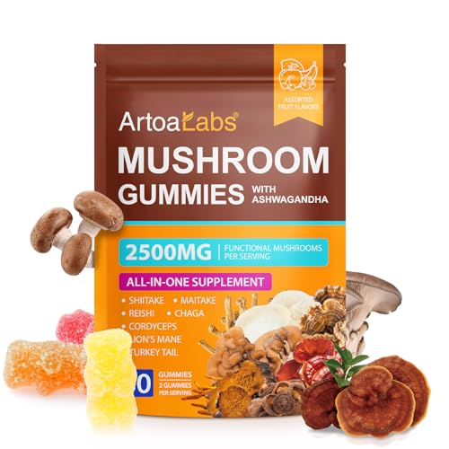 Super Mushroom Gummies with Ashwagandha, Lion's Mane, Reishi, Cordyceps & Chaga - All in One 2500mg Functional Mushrooms Enhance Immunity & Energy, Boost Vitality Overall Health 80 Gummies