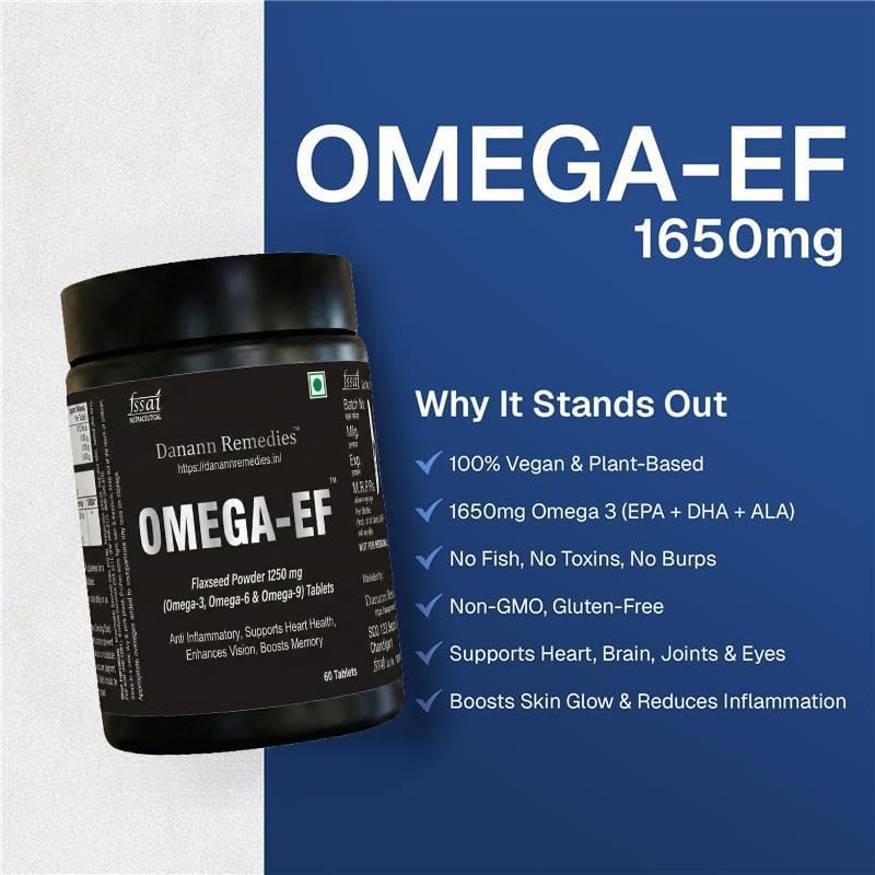 Image of Omega-EF 1250mg | Omega-3, Omega-6 & Omega-9 | Anti-Inflammatory, Heart Health Support, Enhances Vision & Memory | 60 Tablets | Plant-Based Omega for Men & Women