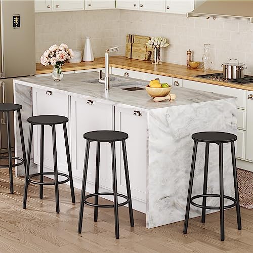Image of HOOBRO Bar Stools, Set of 2 Bar Chairs, Kitchen Round Height Stools with Footrest, Breakfast Bar Stools, Sturdy Steel Frame, for Dining Room, Kitchen, Party, Easy Assembly, Black BK03BY01N1