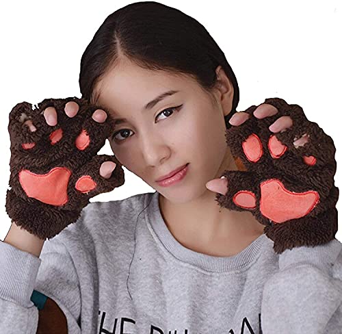GHCXY Unisex-Erwachsene Fäustlinge Damen Handschuhe Mode Warm Flauschig Kuschelig Winter Einfach Glamouröser Outdoor Handschuh Fingerlose Fäustlinge Deep Coffee,M
