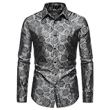 Paisley-Hemd für Herren Langarm Blumenmuster Jacquard-Hemden Button-Down-Kragen Smoking-Hemden luxuriös bedrucktes Hippie-Funky-Satin-Hemd für Party Hochzeit Retro-Hemd Paisley formelle Kleidung