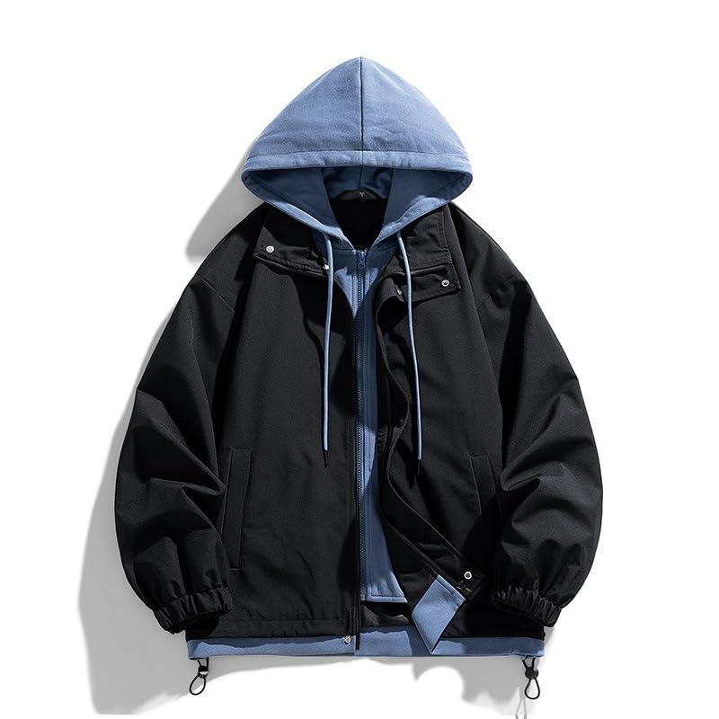 Men's Unisex Casual Hoodie Long Sleeve Hooded Color Block Full Zip Jacket