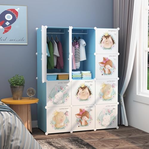 Image of Plastic Wardrobe for Kids Clothes - Durable, Easy to Use Anti-Skid & Non-Slip Effective Professional Collapsible Wardrobe, Plastic Cupboard for Kids, Foldable Almirah (Blue KTC1, 12 Door)