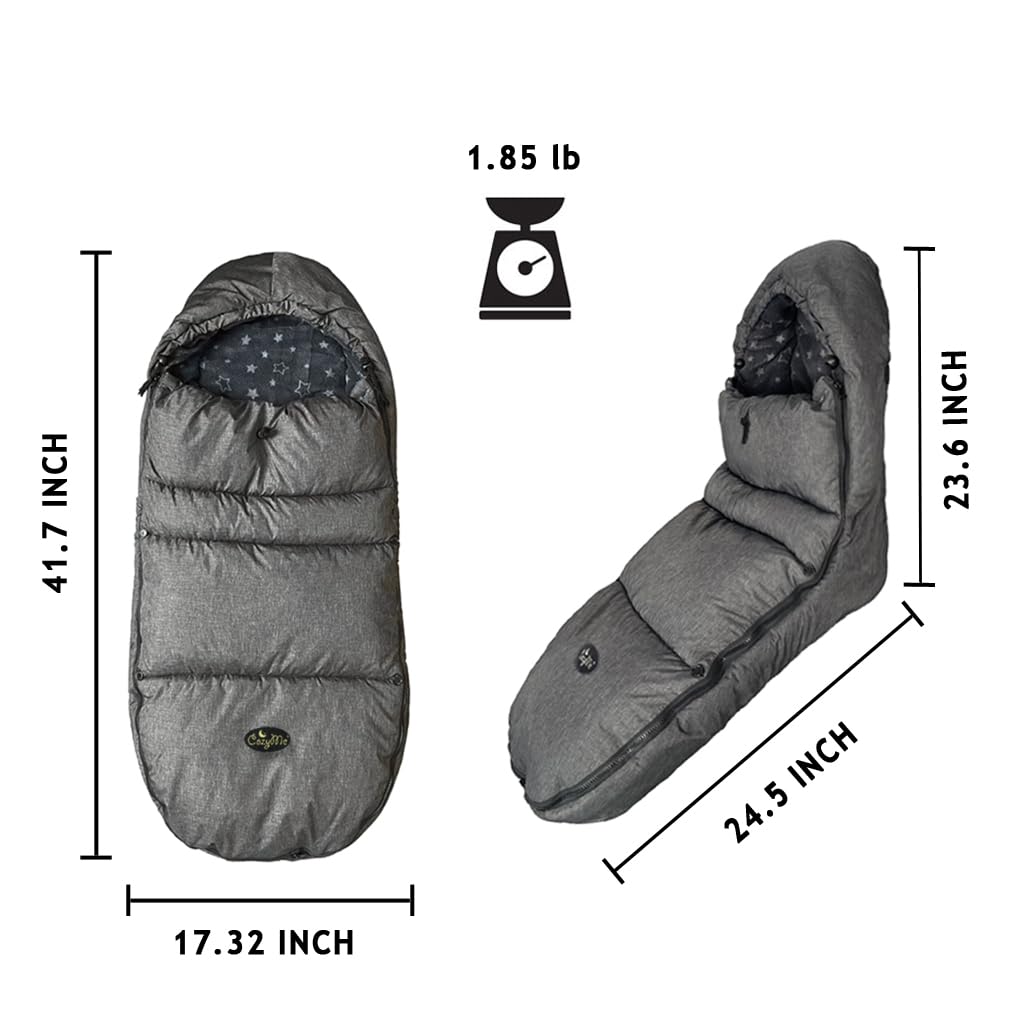 CozyMe Saco con Capucha para Cochecito, Manta con Capucha para Cochecito, Bolsa de banderines para Cochecito con Forro Polar Multiusos, Funda cálida para Cochecito de Invierno, M6-4T, Gris Jaspeado