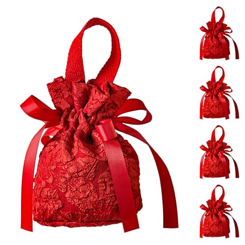 ラッピング 袋 巾着袋 プレゼントバッグ バレンタイン ギフト 手提げ リンゴ 林檎袋 W140×H160mm 5枚入り 誕生日 引き出物袋 チョコレート キャンディ 小物入れ 小分け袋 エコバッグ クリスマス ウェディング 結婚式 披露宴 バレンタイン用