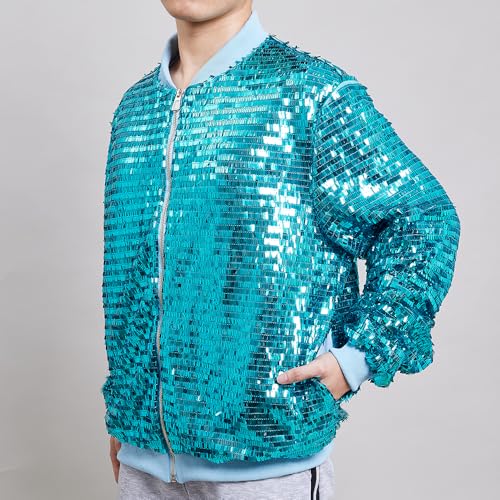 Image of YIYI Mens Jacket Bomber Sequin Sparkly Varsity Unique Glitter Jacket Male Party Shiny Outwear Coat Birthday Holiday Clothes
