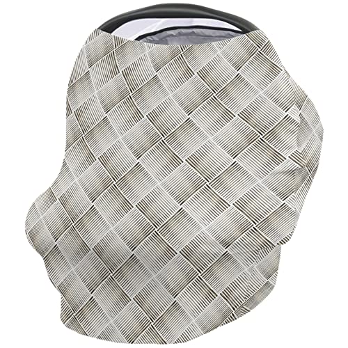 Nursing Cover for Breastfeeding Scarf, Khaki Line Textured Geometric Baby Car Covers Super Soft Multi Use for Canopy Shopping Cart Cover Blanket Stroller Cover