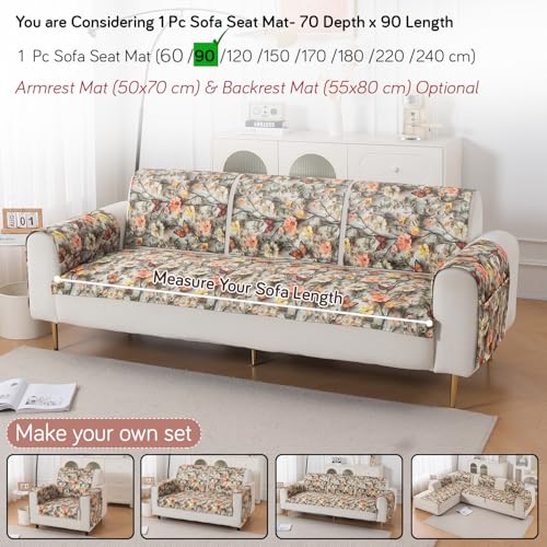 Image of HOKIPO 'Nature Muse' Premium HD Printed Holland Velvet Sofa Cover Mat for 1 /2 /3 Seater & L-Shape Sofa. Make Your Own Sofa Cover Set, Mat 70(D) x 90(L) cm, Butterfly Orchard (IN-914-D3)