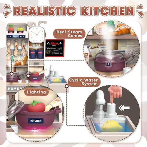 Image of Premium Kids Kitchen Playset (37 Pcs) Luxury Pretend Play Cooking Set with Realistic Sound & Lights, Stove, Sink with Running Water, Play Food & Accessories, Deluxe Toy Kitchen for Girls & Boys