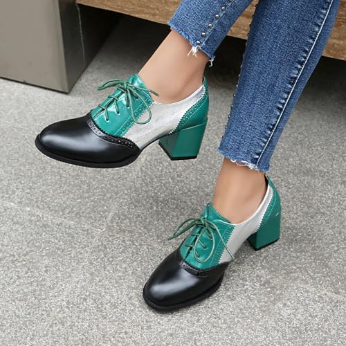 Mixed Colors Vintage Oxfords Lace Up Classic Sewing Brogue for Women Block LowHeel Round Toe Mary Jane2