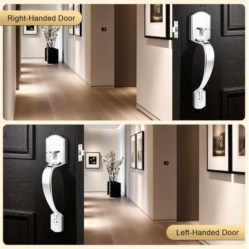 Image of Probrico Polished Chrome Front Door Handle, Heavy Duty Entry Door Handle with Interior Reversible Handed Lever, Lock Grip Handle with Wave Lever Keyless Door Locks, 1Pack