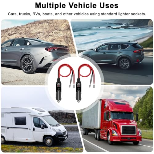 Image of STHIRA 2PCS 12V 24V Car Cigarette Lighter Socket Power Plug with 30cm Bare Wire Leads DC Adapter Connector Inline Fuse Replacement for Truck RV Accessories