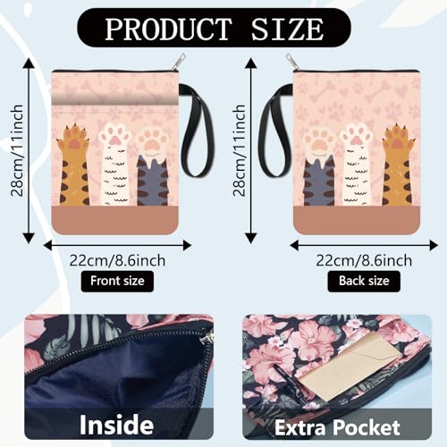 CRASPIRE Cat Claw Book Sleeve Book Covers with Zipper 11 X 8.7 Inch Book Protector for Paperbacks Washable Fabric Cloth Extra Sleeve Pocket Gifts Pouch Double Sided Books Cloth Fabric Handheld Ribbon - Image 2