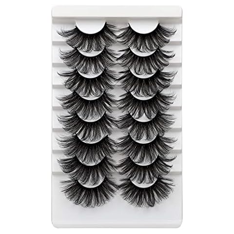 ALICROWN 25MM Lashes Pack Full Volume Dramatic False Eyelashes Long Thick Fluffy Faux Mink Lashes 8 Pairs Soft Handmade Reusable Lashes Cover