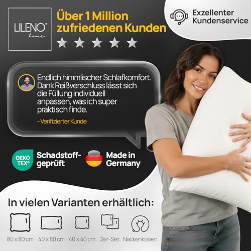 LILENO HOME Kissen 50x75 (2er Set) – 95 °C waschbar, Oeko-Tex & Made in DE – Allergiker Kopfkissen 50x75 anpassbar für himmlischen Schlaf – Haut schmeichelndes & geruchsfreies Pillow