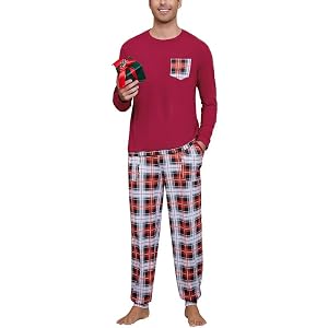 Marvmys Mens Pajama Set Long Sleeve Pajamas Soft Pjs Sleepwear Loungwear Comfy Sleep Sets with Pockets S-3XL Small B-red Plaid Print