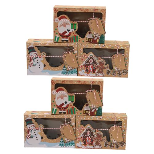 Anneome 6個クリスマス キャンディー 梱包箱 厚手クラフト紙 ビスケット 収納ボックス 軽量 コンパクト 窓付き