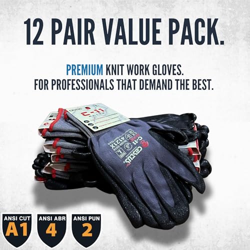 Cestus C-11 Elite, Textured Nitrile Coated Work Gloves with Grip, ANSI A1 Cut Resistant Work Gloves, Construction Warehouse (12 Pairs, Large) - Thumbnail 2