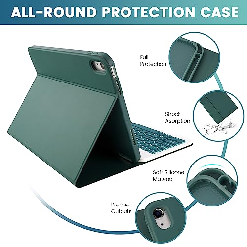Image of SOPPY Bluetooth Keyboard Case with Mouse for iPad 11th Gen. (A16) 11-inch 2025, 10th Generation 10.9 inch 2022, Detachable Protective Cover, with Built-in Pen Holder, USB-C Rechargeable, Dark Green