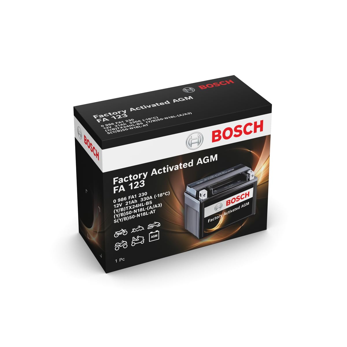 Bosch FA123 Batería para Motocicletas AGM 12V 330A 21Ah, para motocicletas, motos de enduro, scooters, quads, motos de agua,Compatible M4F47, M4F48, BTX24HL-BS, B50-N18L-A, B50-N18L-A3, SB50-N18L-AT