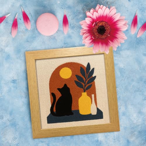 Image of FREEBLOSS Punch Needle Kits Starter Embroidery Set Punch Needle Rug Kit with English Instructions for Adults Beginners Craft Lovers with Printed Cat and Windowsill Pattern 24x24cm /9.4x9.4inch