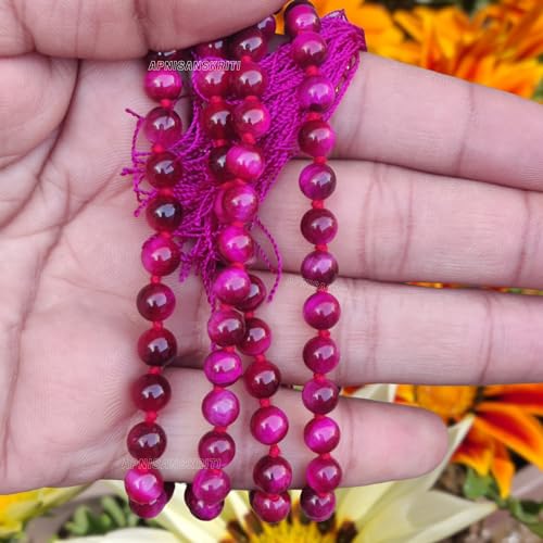 Image of Apnisanskriti Premium Pink Tiger Eye Stone Mala for Men and Women (6mm, AAA Quality, Lab Certified, 108+1) - Natural Stone Beads Mala - Pack of 1
