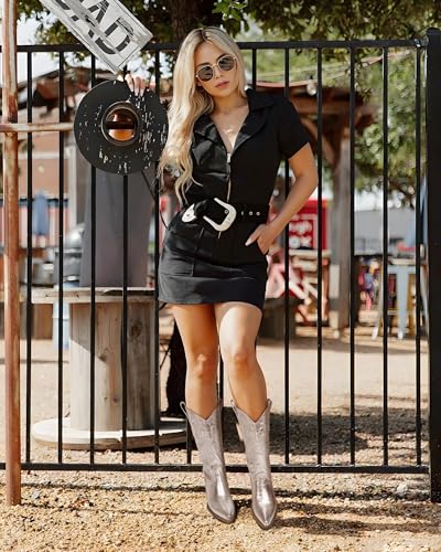 MUCCCUTE Women's Cowgirl Boots Embroidered Cowboy Boots Chunky Block Heel Western Boots Vintage Wide-calf Boots 5