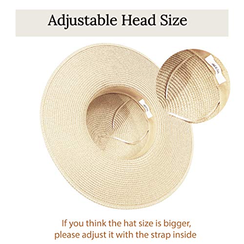 Accsa Wide Brim Beach Hats For Women Adjustable Floppy Sun Hats Foldable Straw Hat Uv Protection Summer Hat Upf 50+ Beige thumb #4
