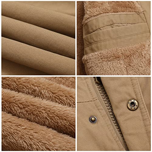 Pabopkobi Men's Winter Trench Coats Work Jacket Outdoor Army Field Jacket Casual Canvas Bomber Jacket Hooded Khaki X-Large Pam001-Khaki-Xl #TOP5