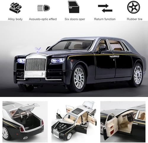 Image of Exclusive Alloy Metal Pull Back Die-Cast Car Diecast Metal Pullback Toy Car with Openable 6 Doors,Light Music Boys Gifts Toys (1:24 Rolls-Royce Phantom(Silver-Black))