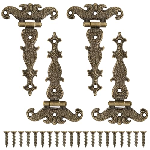 Set von 4 Antike Zinklegierung Möbel Scharniere, Klappbare Retro Torscharniere mit Befestigungsschrauben, für Schranktüren, Schubladen, Bücherregale und Holzkisten