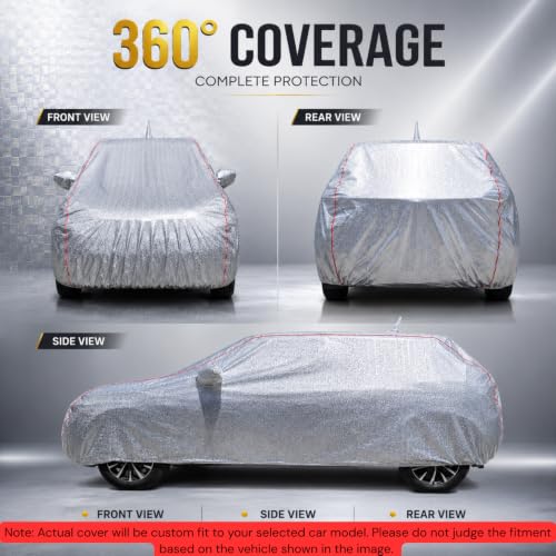 Image of Car Cover for Baleno, Silver, Waterproof, Dustproof, UV Ray Protection, with Mirror and Antenna Pocket, Elastic Hem and Buckle Belt