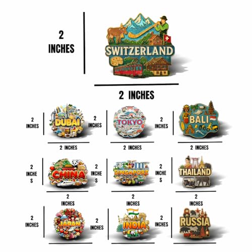 Image of Souvenir Fridge Magnet Pack of 10 | Collectible Countries Travel Magnets | High-Power Magnet for Refrigerator, Almirah & Office Decor (Country)