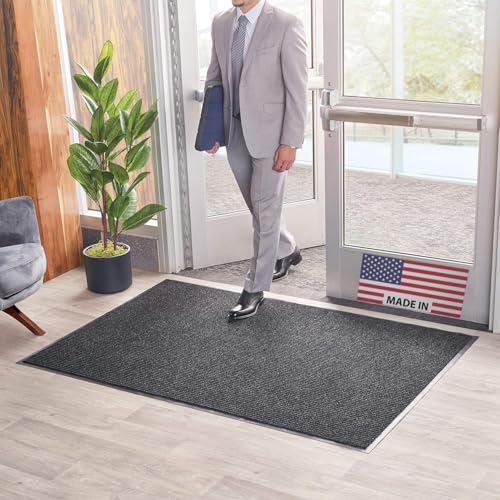 Consolidated Plastics Brush Dry Mat - Made in USA, Heavy-Duty Commercial DoorRug for Indoor/Outdoor Entryways, Non-Slip Backing for High-Traffic Areas (3' W x 4' L, Charcoal)
