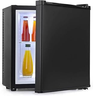 SHKUU Chłodziarka do napojów / mała lodówka, mini lodówka kompaktowa zamrażarka, mrożona + schłodzona, oświetlenie LED, szklane drzwi czarna rama Salon, mini bar, elektryczna piwnica na wino 13 litrów, wysokość 45 cm