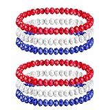 IDesign 2 Set USA American Flag Bracelet Set Red Blue White Beads Stretch Bracelet Set Patriotic 4th Of July Independence Day Gift