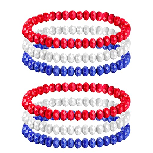 IDesign 2 Set USA American Flag Bracelet Set Red Blue White Beads Stretch Bracelet Set Patriotic 4th Of July Independence Day Gift
